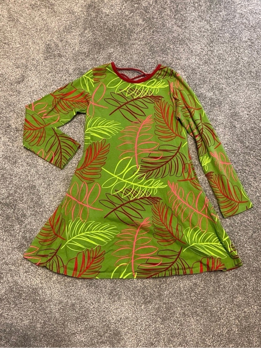 Girls' Three Friends Leaf-Print Long Sleeve Casual Dress
